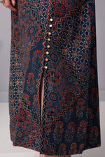 Load image into Gallery viewer, Kaleidoscope Collage side slit long Skirt (Indigo)