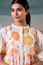 Load image into Gallery viewer, Print blocked chanderi shirt tunic with textured inner and bead details