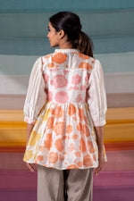 Load image into Gallery viewer, Print blocked chanderi shirt tunic with textured inner and bead details