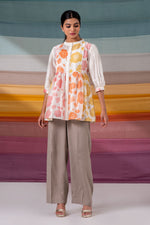 Load image into Gallery viewer, Print blocked chanderi shirt tunic with textured inner and bead details