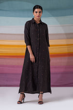 Load image into Gallery viewer, Charcoal linen beaded long shirt