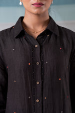 Load image into Gallery viewer, Charcoal linen beaded long shirt