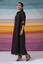 Load image into Gallery viewer, Charcoal linen beaded long shirt