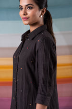 Load image into Gallery viewer, Charcoal linen beaded long shirt