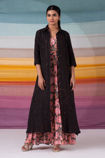 Load image into Gallery viewer, Charcoal linen beaded long shirt