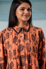 Load image into Gallery viewer, Daphne rust workwear short dress with kantha and bead details