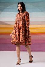 Load image into Gallery viewer, Daphne rust workwear short dress with kantha and bead details