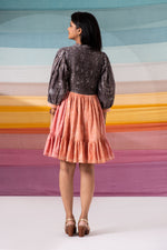 Load image into Gallery viewer, Allover zari pleated multihued printed dress