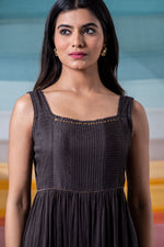 Load image into Gallery viewer, Charcoal pintuck silk crepe dress