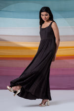 Load image into Gallery viewer, Charcoal pintuck silk crepe dress