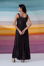 Load image into Gallery viewer, Charcoal pintuck silk crepe dress