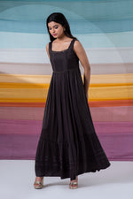 Load image into Gallery viewer, Charcoal pintuck silk crepe dress