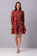 Load image into Gallery viewer, Earthy Crimson Pintucked tier Dress