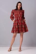 Load image into Gallery viewer, Earthy Crimson Pintucked tier Dress