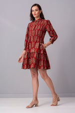 Load image into Gallery viewer, Earthy Crimson Pintucked tier Dress