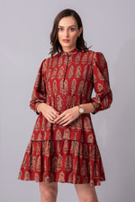 Load image into Gallery viewer, Earthy Crimson Pintucked tier Dress