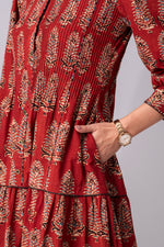 Load image into Gallery viewer, Earthy Crimson Pintucked tier Dress