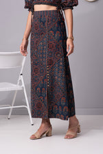 Load image into Gallery viewer, Kaleidoscope Collage side slit long Skirt (Indigo)