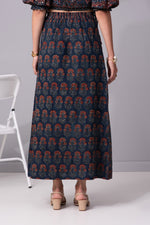 Load image into Gallery viewer, Kaleidoscope Collage side slit long Skirt (Indigo)