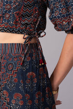 Load image into Gallery viewer, Kaleidoscope Collage side slit long Skirt (Indigo)