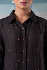 Load image into Gallery viewer, Charcoal linen beaded long shirt
