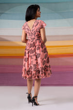 Load image into Gallery viewer, Floral pink pleated yoke dress with minute bead details
