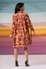 Daphne rust workwear short dress with kantha and bead details