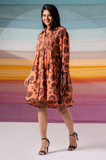 Load image into Gallery viewer, Daphne rust workwear short dress with kantha and bead details
