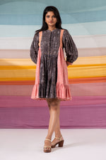 Load image into Gallery viewer, Allover zari pleated multihued printed dress
