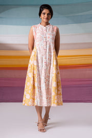 Polychromatic Button Down Embellished Midi Dress