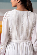 Load image into Gallery viewer, Pure white delicate lace detailed crepe wrap dress
