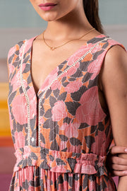 Floral printed crepe gathered dress