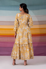 Load image into Gallery viewer, Glimmering yellow pintuck flared maxi dress
