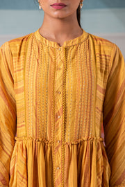 Symmetrical mustard stripe ensemble with kantha increments