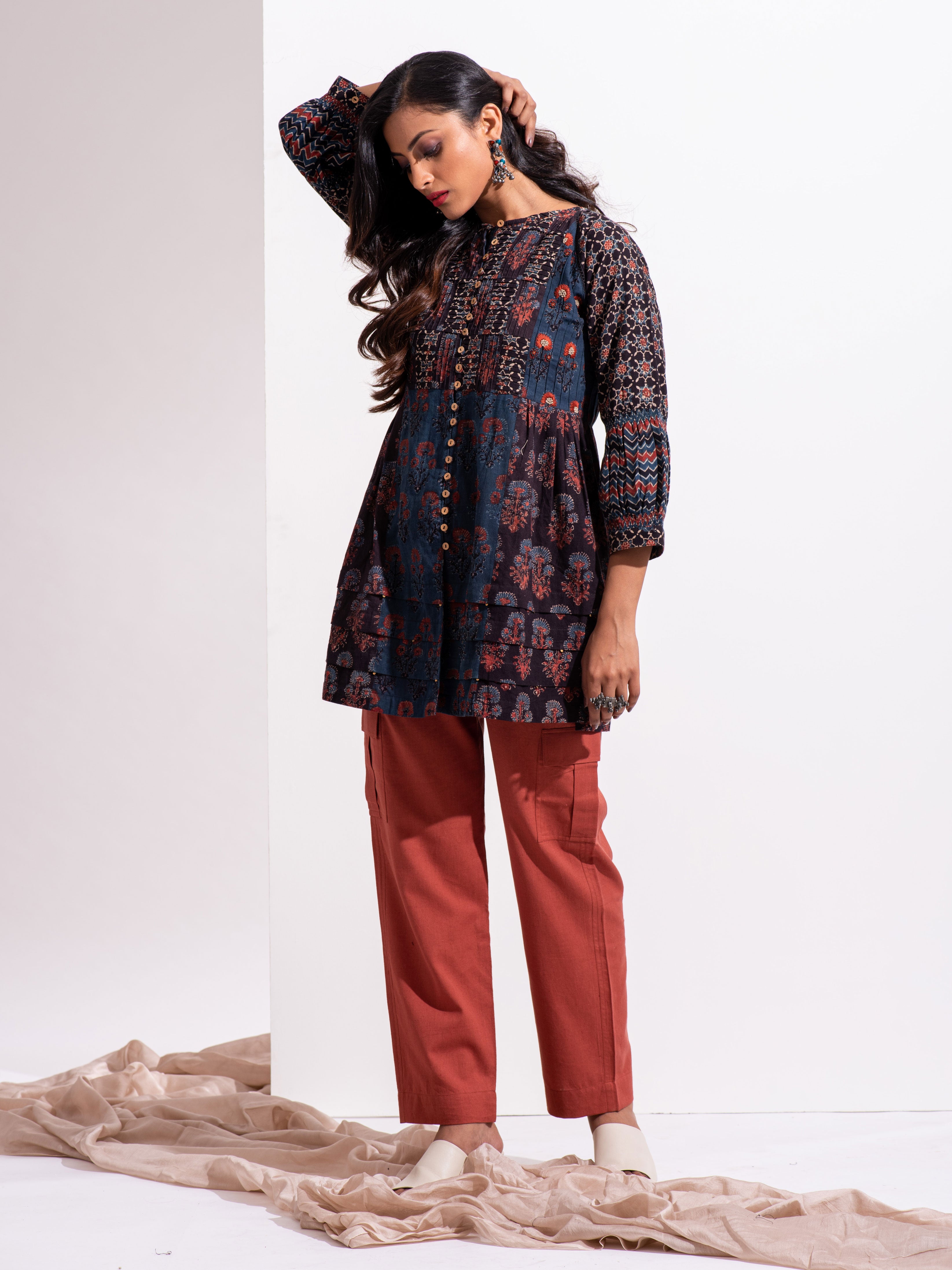 Virtuoso Azure Buttoned Tunic