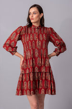 Load image into Gallery viewer, Earthy Crimson Pintucked tier Dress
