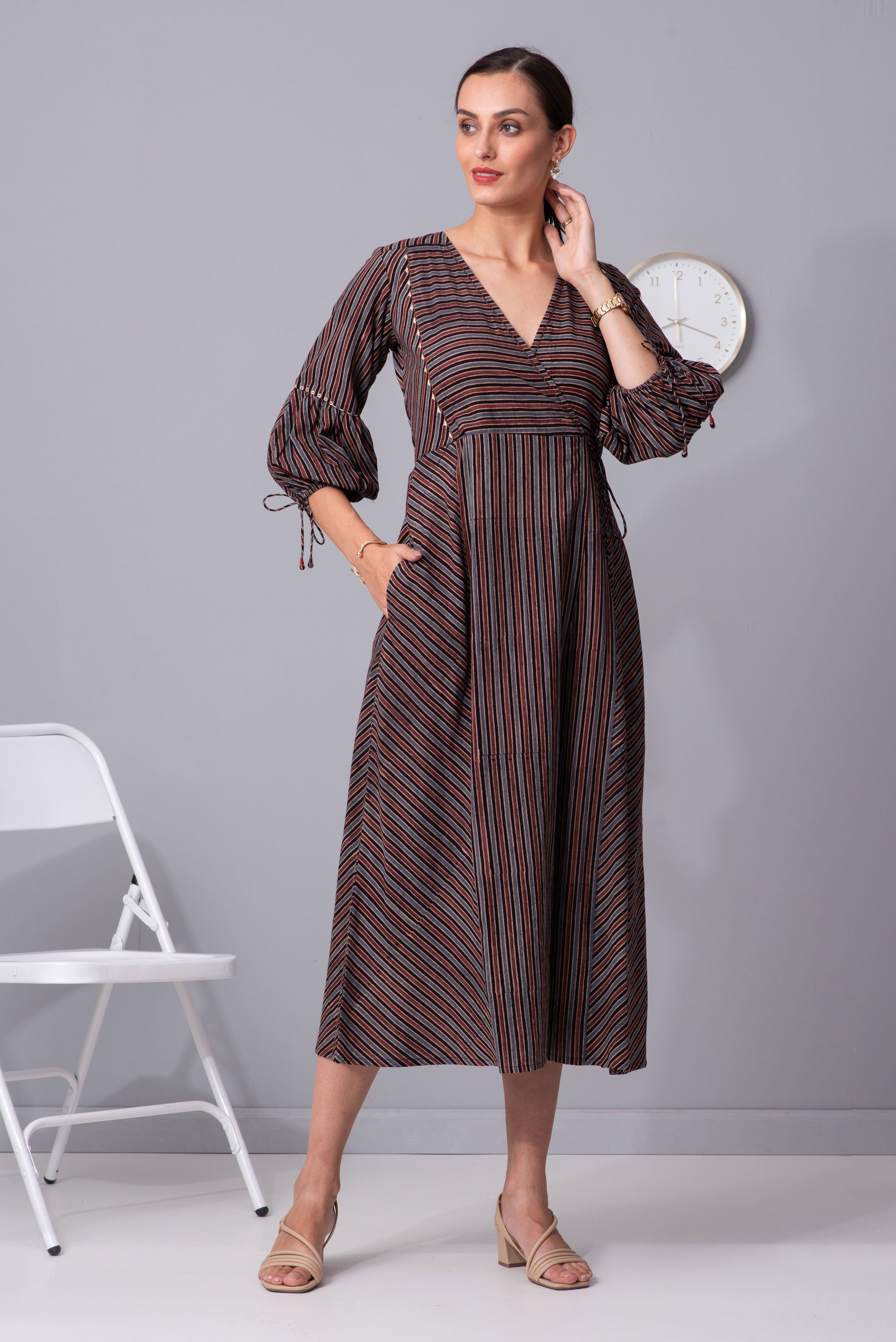 Stripe Symphony ajrakh Wrap dress