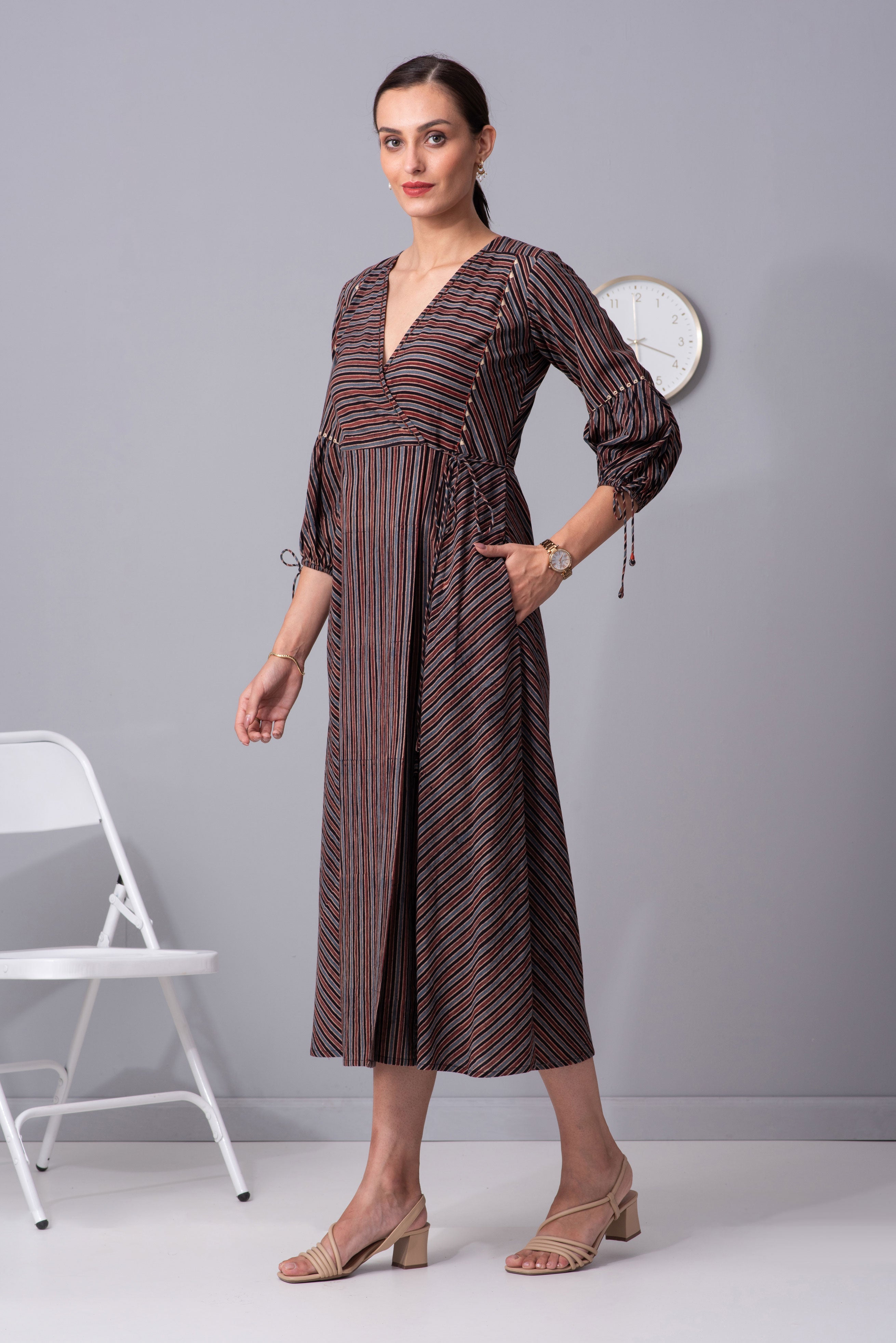 Stripe Symphony ajrakh Wrap dress