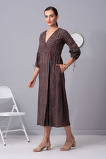 Load image into Gallery viewer, Stripe Symphony ajrakh Wrap dress
