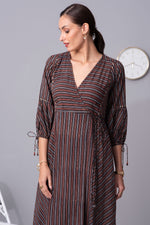 Load image into Gallery viewer, Stripe Symphony ajrakh Wrap dress
