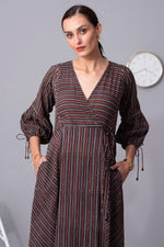 Load image into Gallery viewer, Stripe Symphony ajrakh Wrap dress
