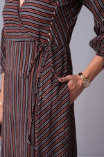 Load image into Gallery viewer, Stripe Symphony ajrakh Wrap dress
