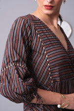 Load image into Gallery viewer, Stripe Symphony ajrakh Wrap dress
