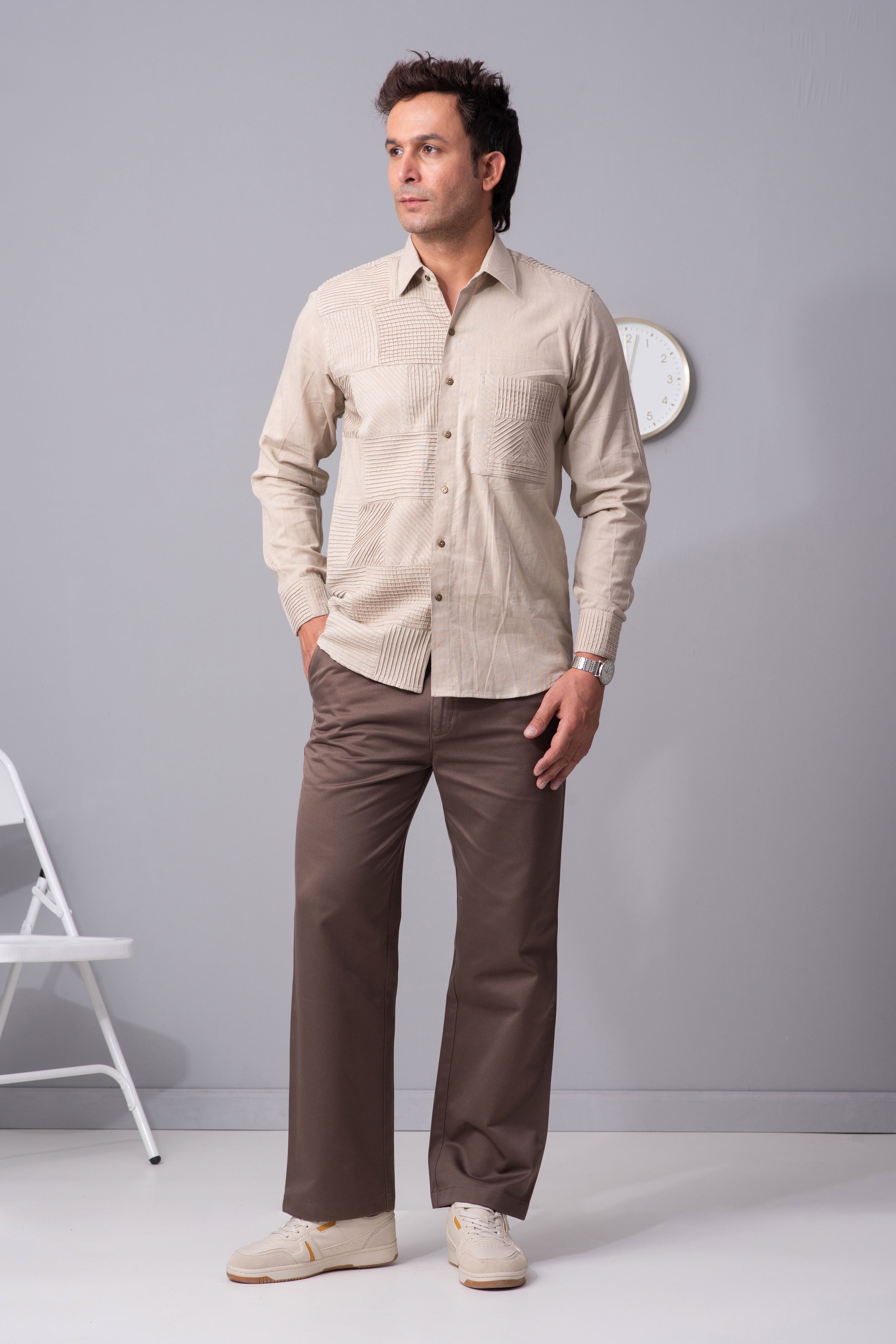 Beige Pattern parade cotton shirt