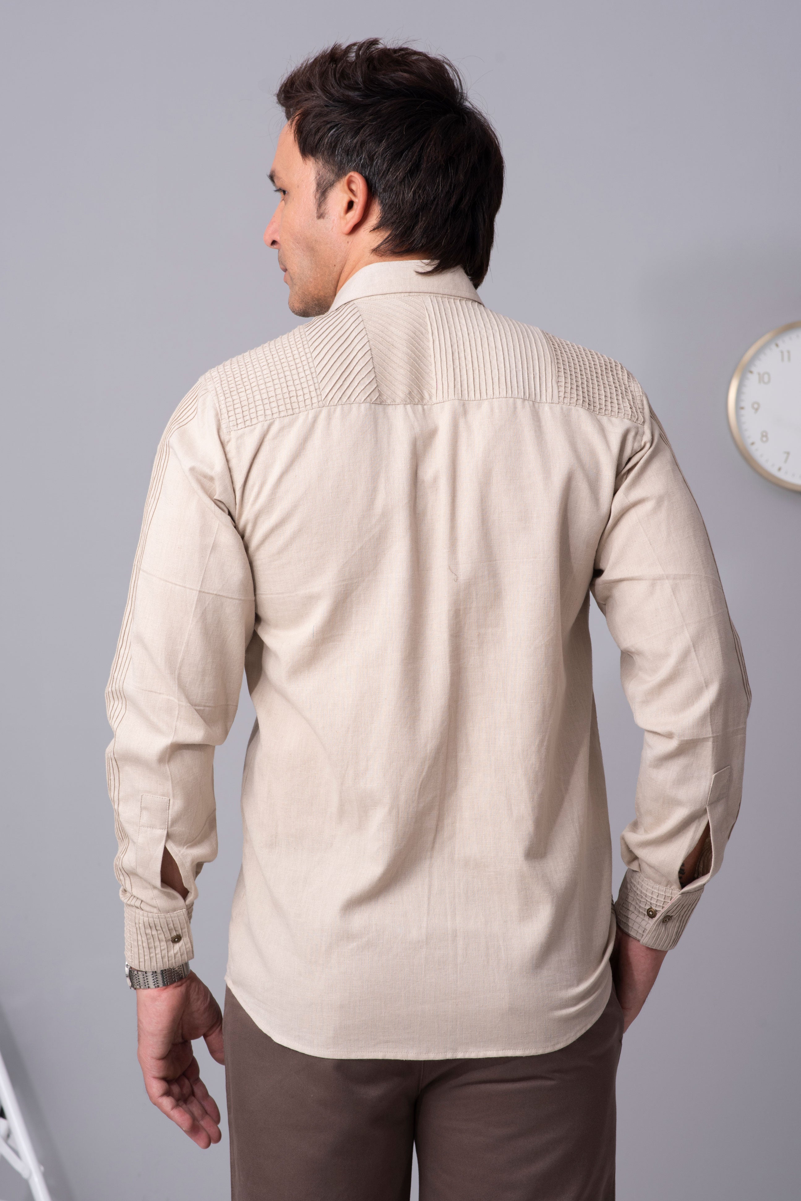 Beige Pattern parade cotton shirt