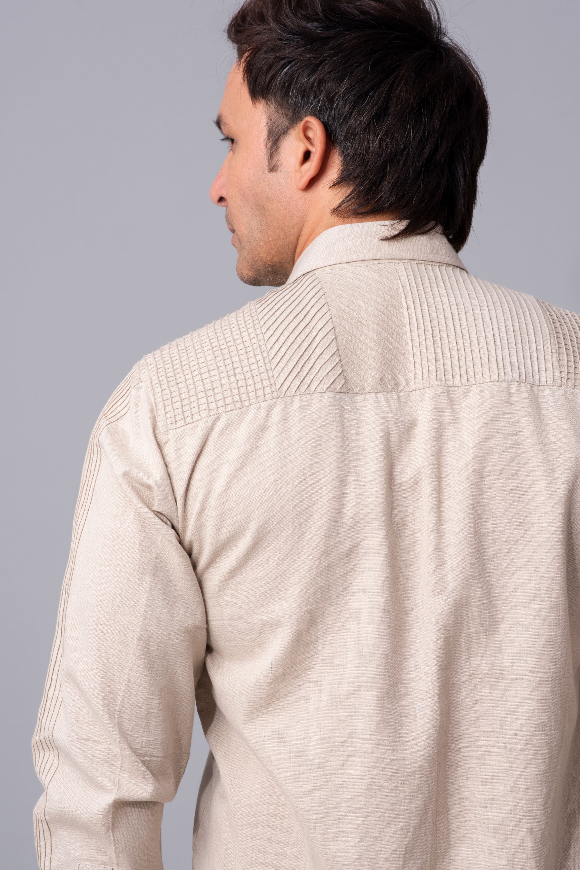 Beige Pattern parade cotton shirt