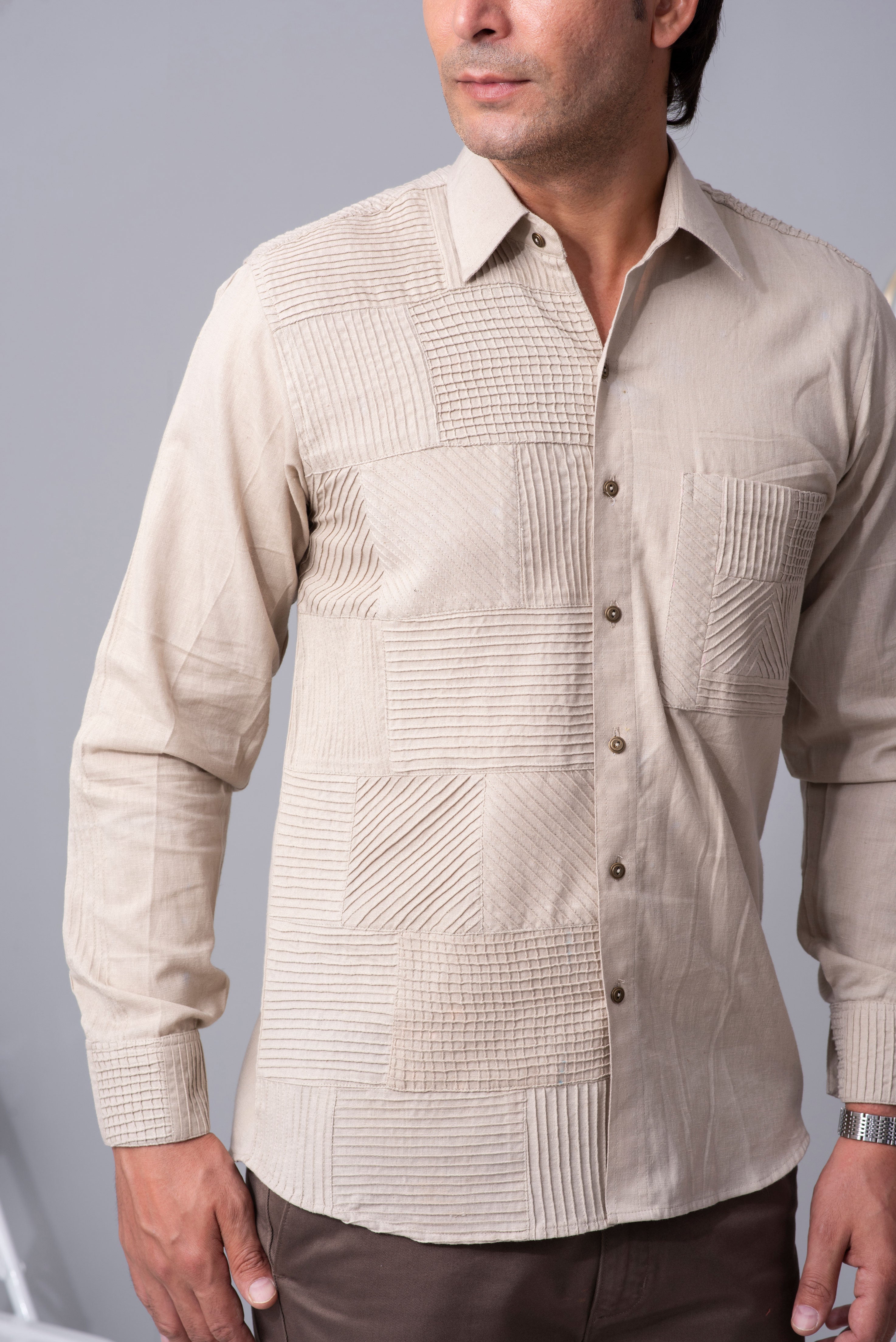 Beige Pattern parade cotton shirt