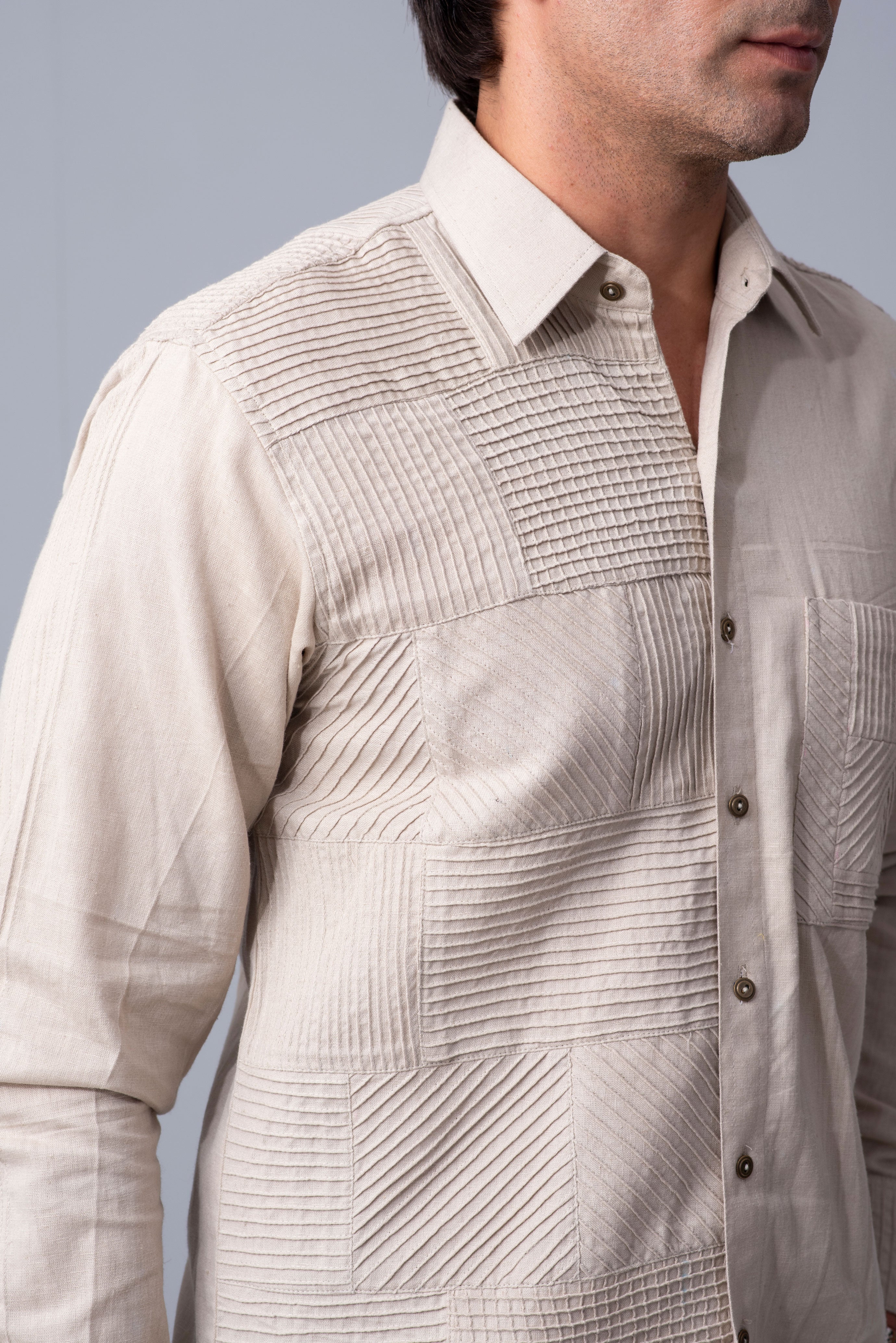 Beige Pattern parade cotton shirt