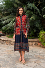 Load image into Gallery viewer, The Alizarin Heritage Ajrakh Koti With Indigo Cotton Dress