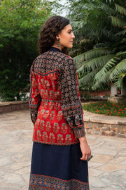 The Alizarin Heritage Ajrakh Koti With Indigo Cotton Dress